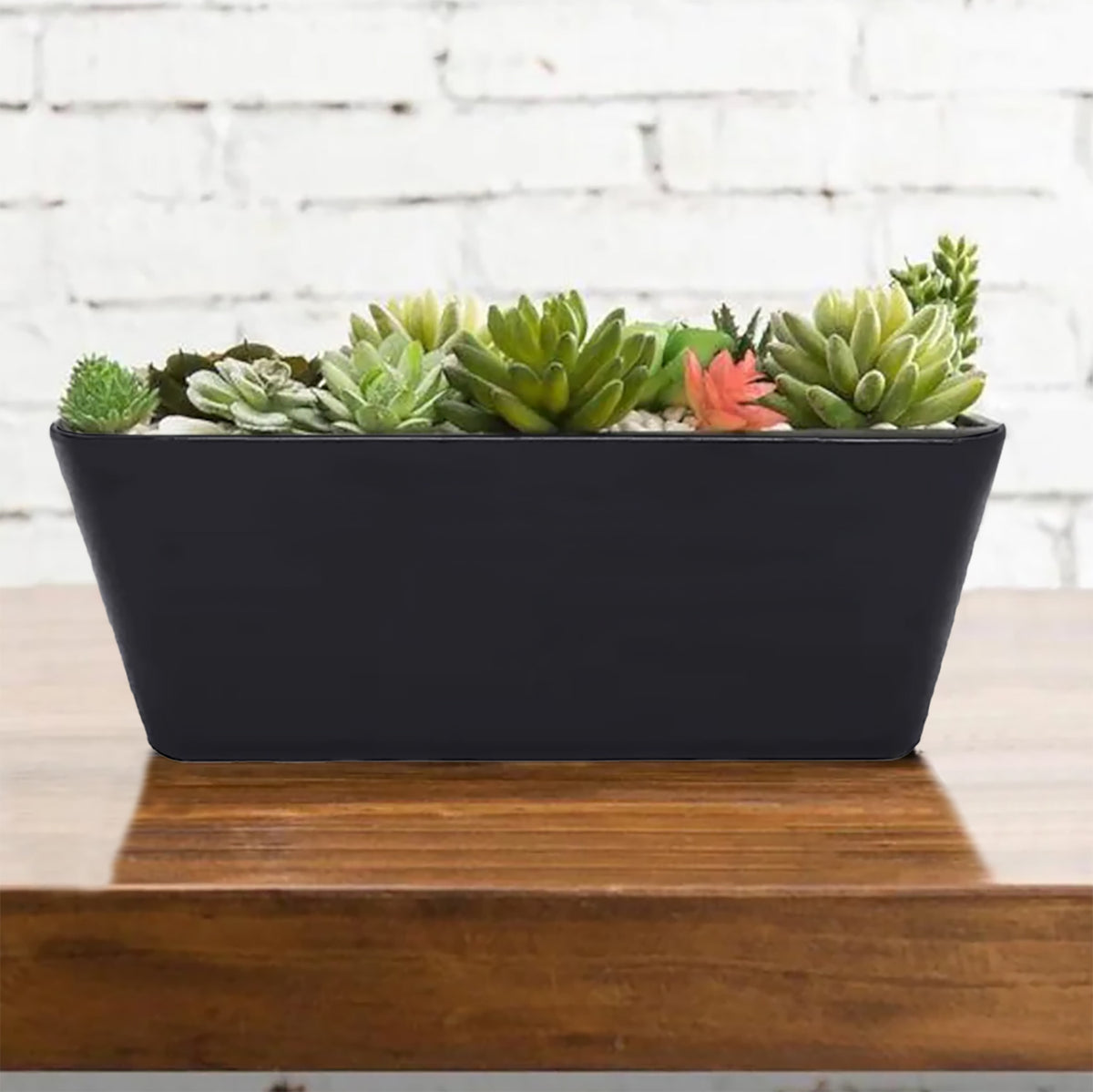 16" Black Rectangular Self-Watering Bamboo Planter -Ship Only