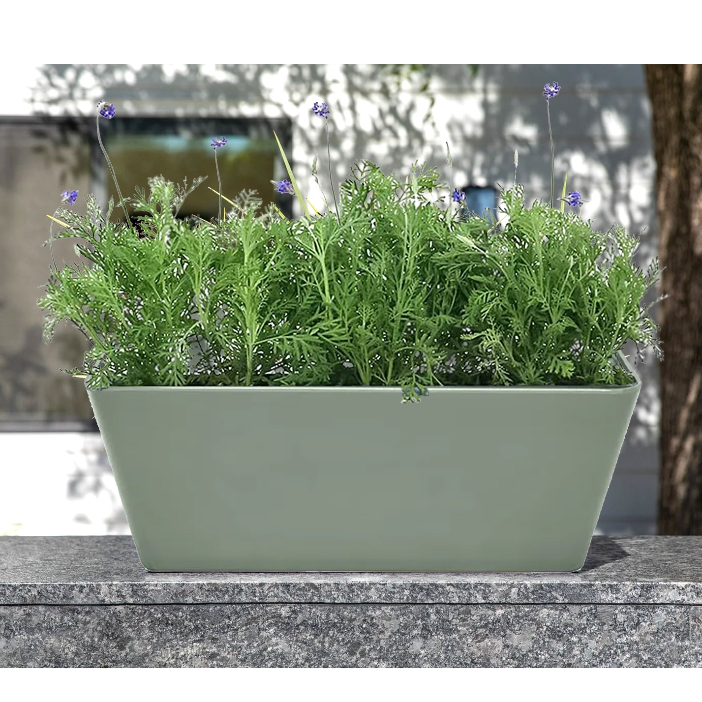 16" Sage Green Rectangular Self-Watering Bamboo Planter -Ship Only