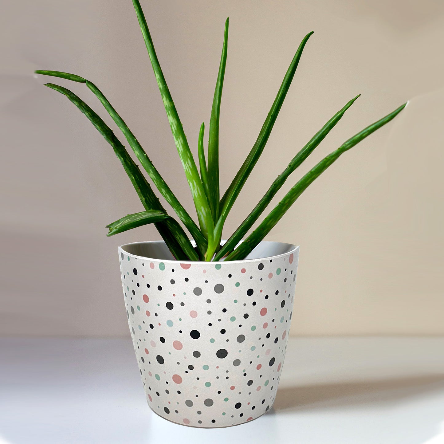 7" Dots Round Self-Watering Bamboo Pot -Ship Only
