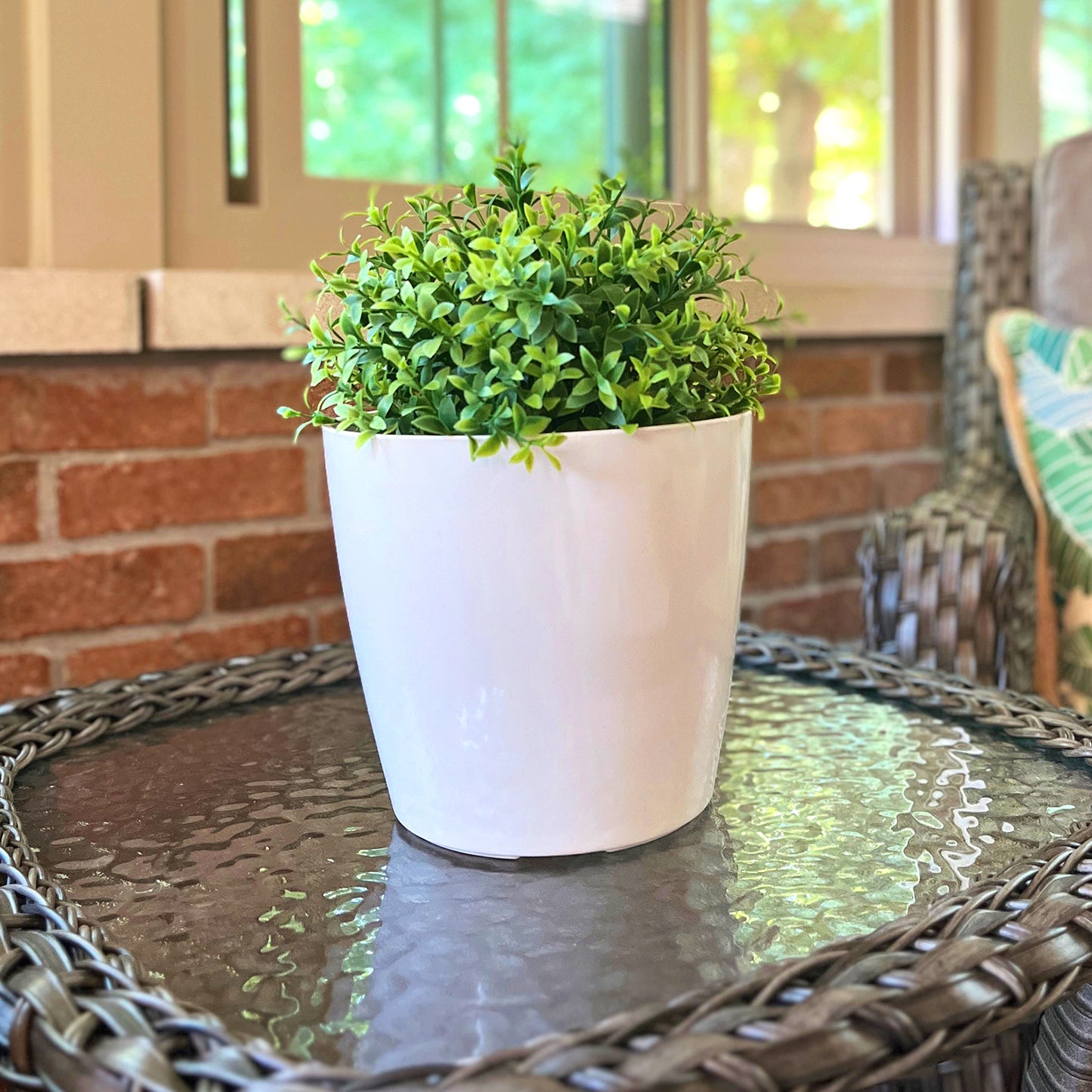 7" Cream Round Self-Watering Bamboo Pot -Ship Only