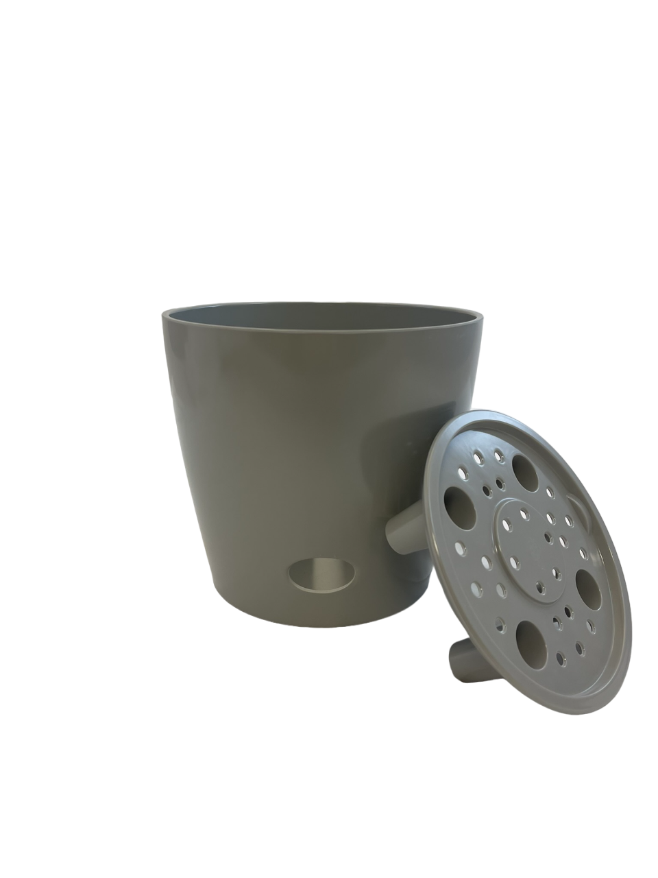 7" Gray Round Self-Watering Bamboo Pot -Ship Only