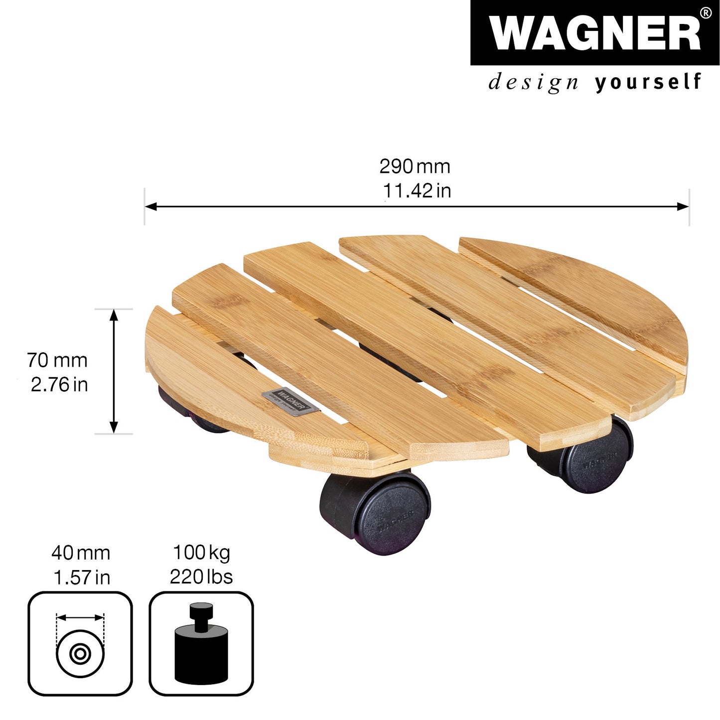 11.4" Round Bamboo Plant Caddy -Ship Only