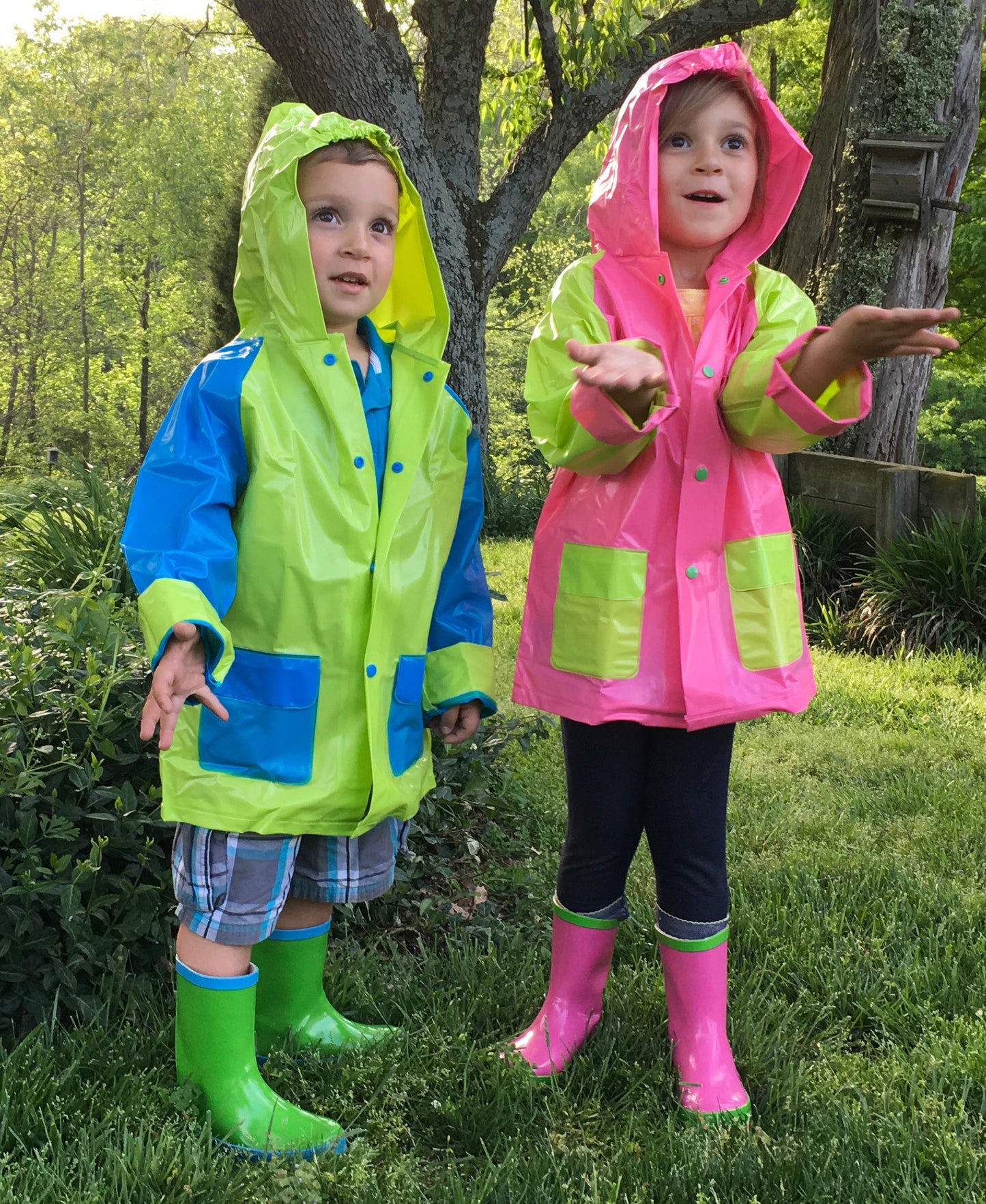 Little Pals Paint Your Own Wellies Rain Boots Pink with Green Trim Kids US Size 9.5 -Ship Only
