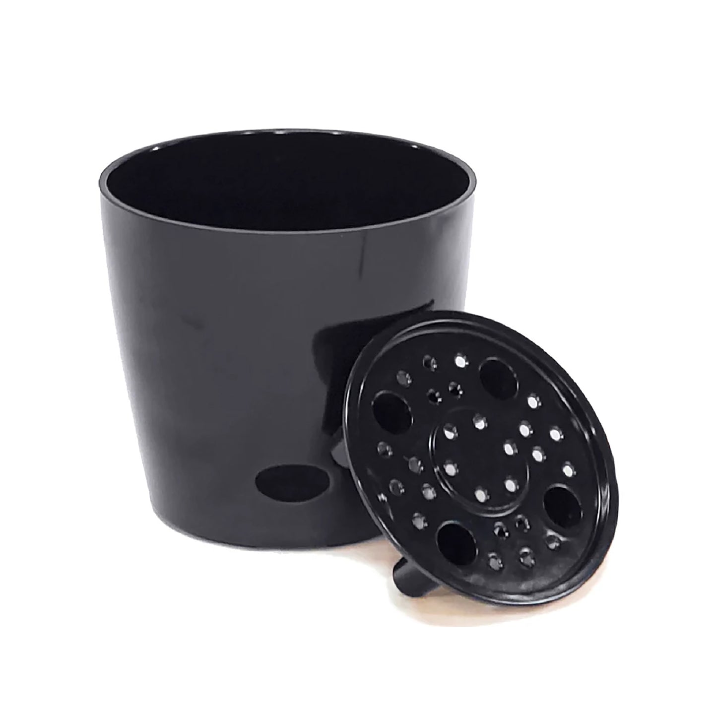 5" Black Round Self-Watering Bamboo Pot -Ship Only