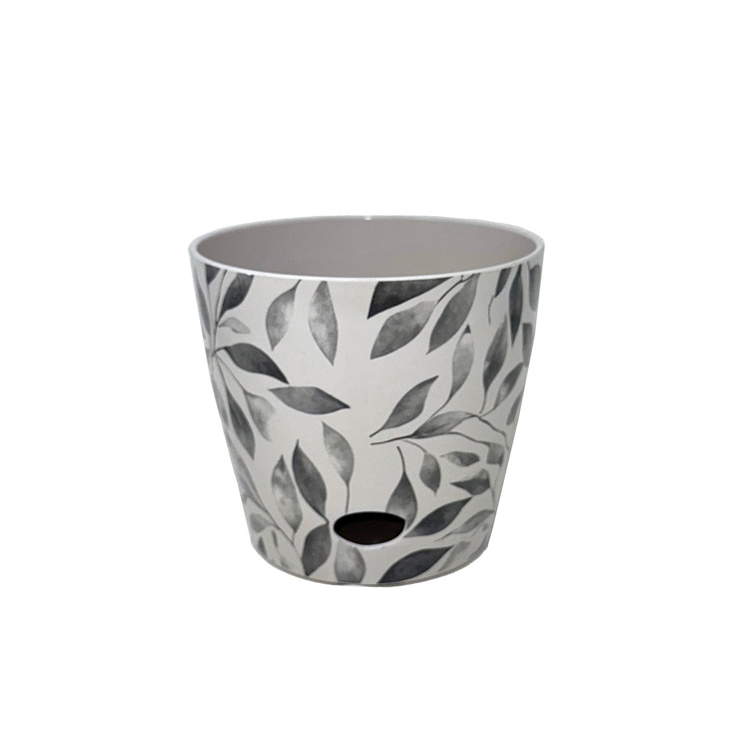 5" Gray Leaves Round Self-Watering Bamboo Pot -Ship Only