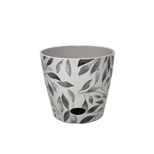 5" Gray Leaves Round Self-Watering Bamboo Pot -Ship Only