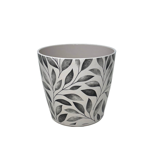 5" Gray Leaves Round Self-Watering Bamboo Pot -Ship Only
