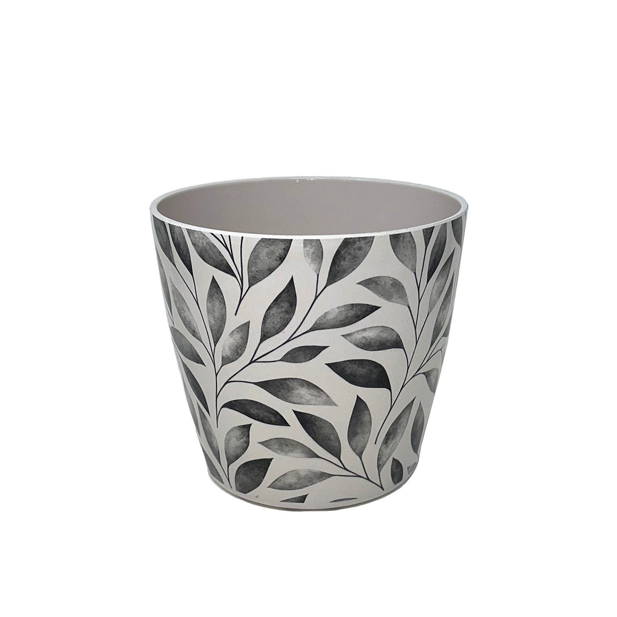 5" Gray Leaves Round Self-Watering Bamboo Pot -Ship Only