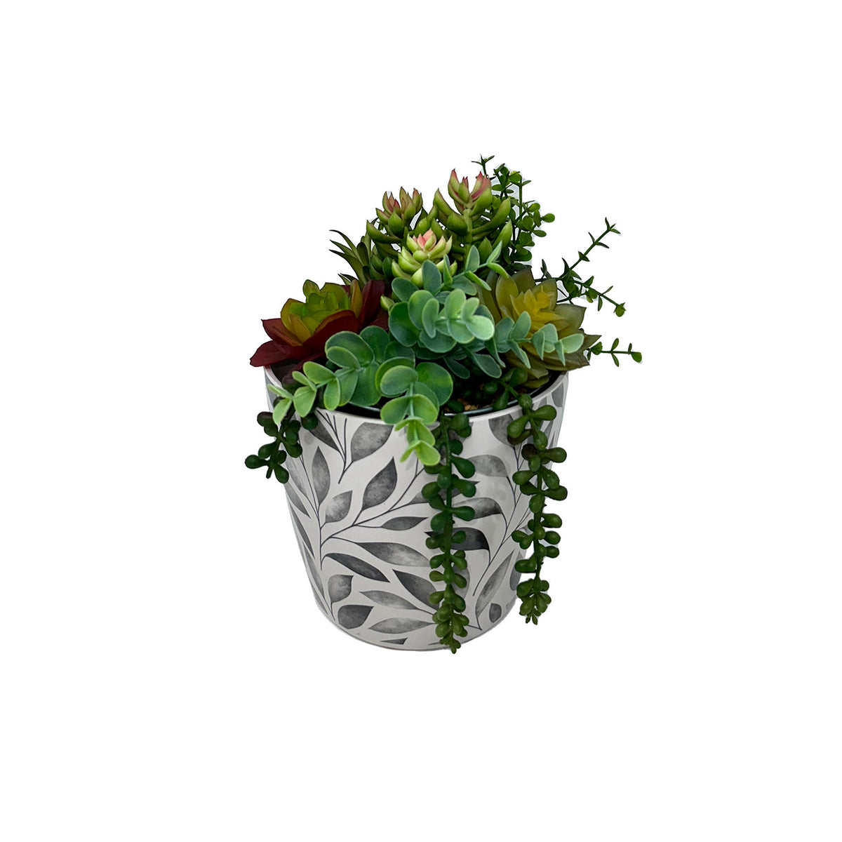 5" Gray Leaves Round Self-Watering Bamboo Pot -Ship Only