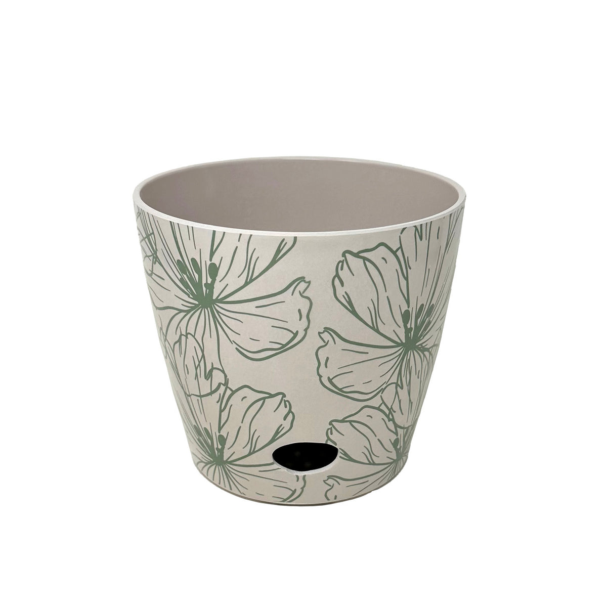 5" Green Flowers Round Self-Watering Bamboo Pot -Ship Only