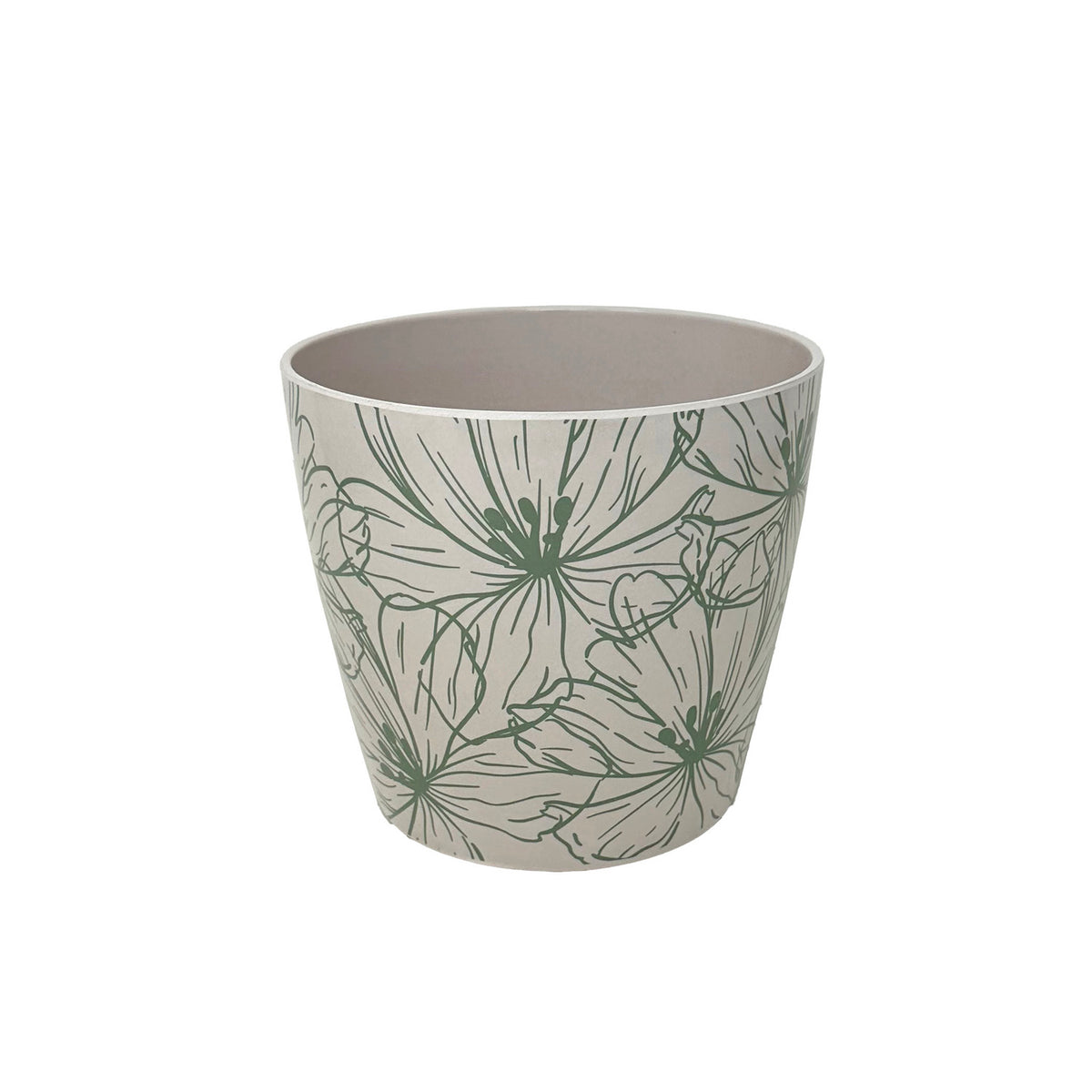 5" Green Flowers Round Self-Watering Bamboo Pot -Ship Only