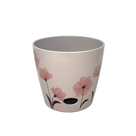 5" Pink FlowerRound Self-Watering Bamboo Pot -Ship Only