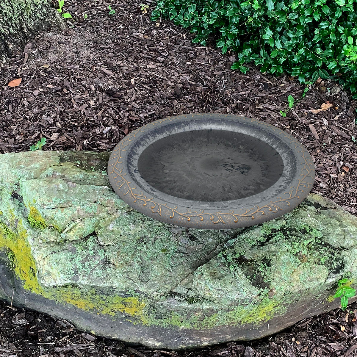 19" dia Dove Gray Fiber Clay Birdbath Bowl -Ship Only