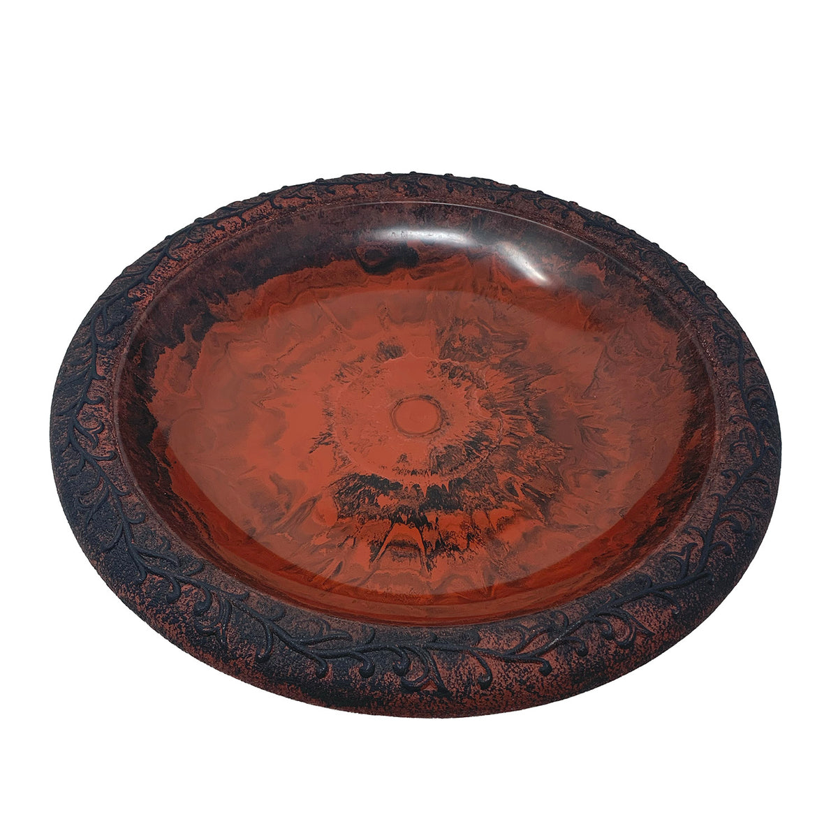 19" dia Red/Charcoal Fiber Clay Birdbath Bowl -Ship Only