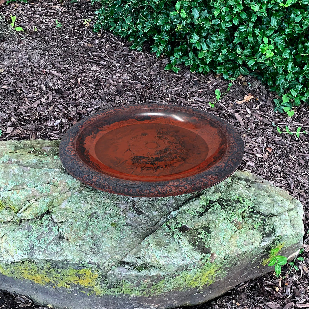 19" dia Red/Charcoal Fiber Clay Birdbath Bowl -Ship Only