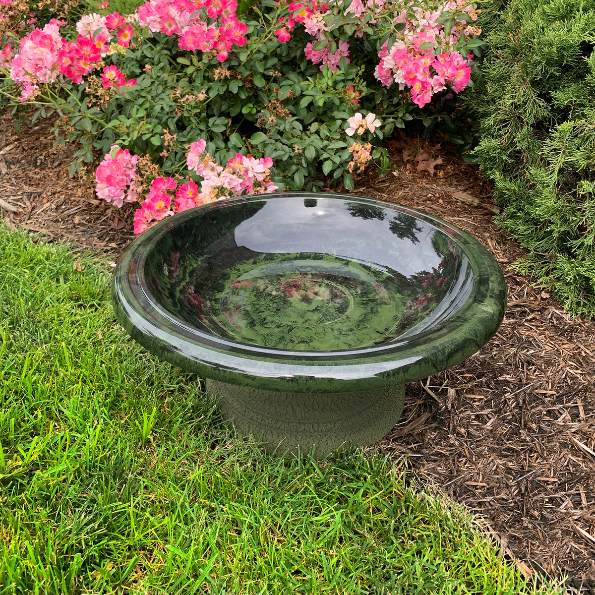 7.5" Hunter Green Fiber Clay Birdbath -Ship Only