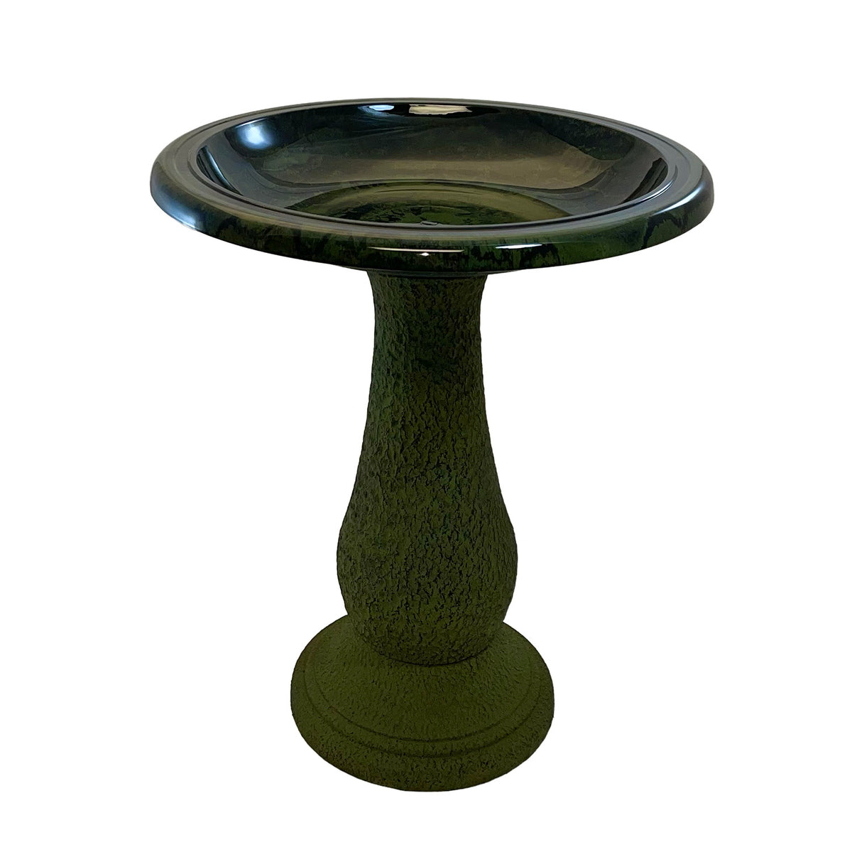 24" Hunter Green Fiber Clay Birdbath -Ship Only