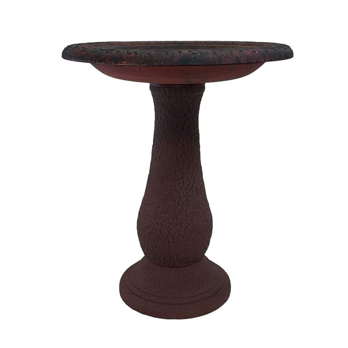 24" Red/Charcoal Fiber Clay Birdbath -Ship Only