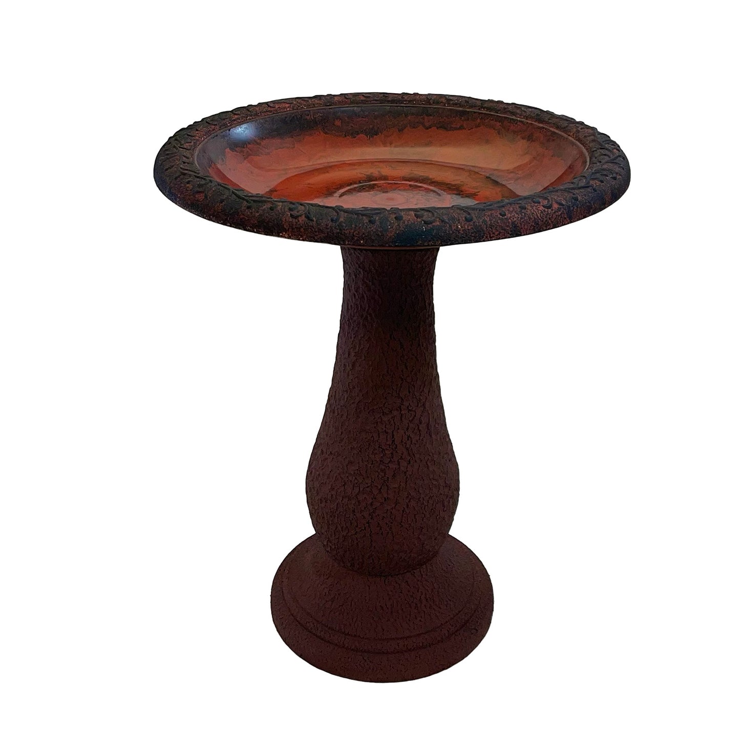 24" Red/Charcoal Fiber Clay Birdbath -Ship Only