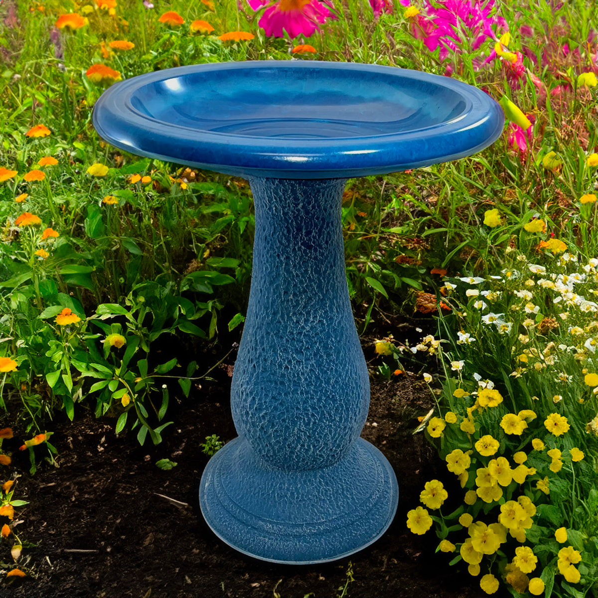 24" Azure Fiber Clay Birdbath -Ship Only