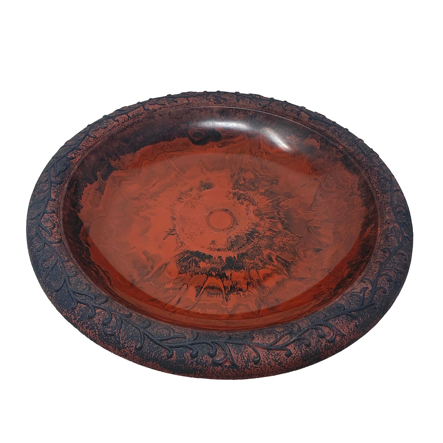 24" Red/Charcoal Fiber Clay Birdbath -Ship Only