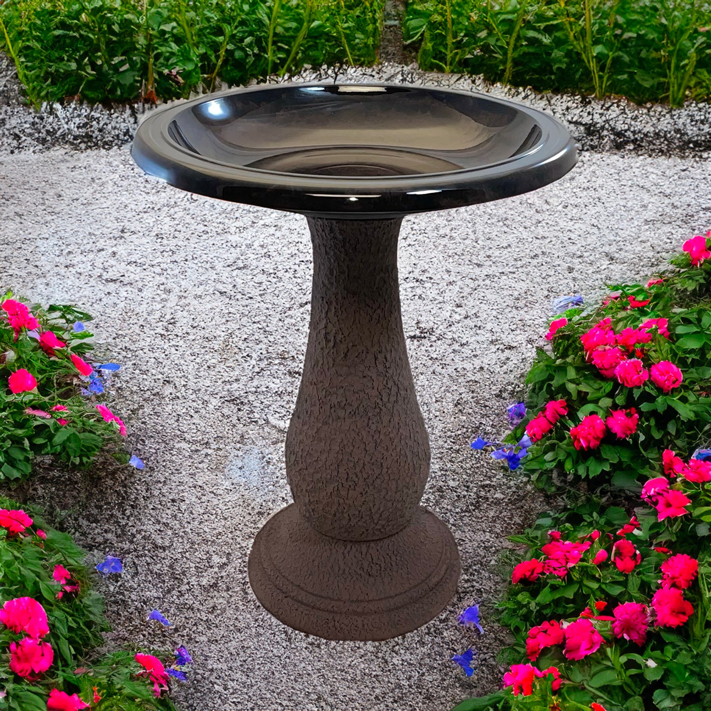 24" Antique Brown Fiber Clay Birdbath -Ship Only