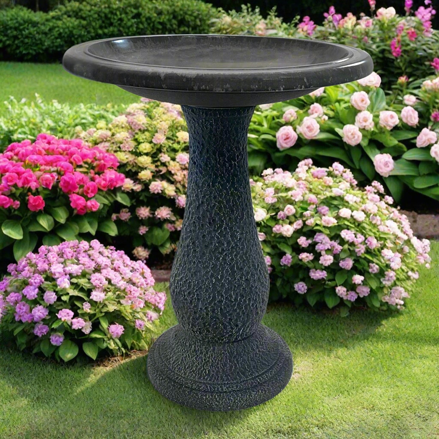 24" Gray Fiber Clay Birdbath -Ship Only