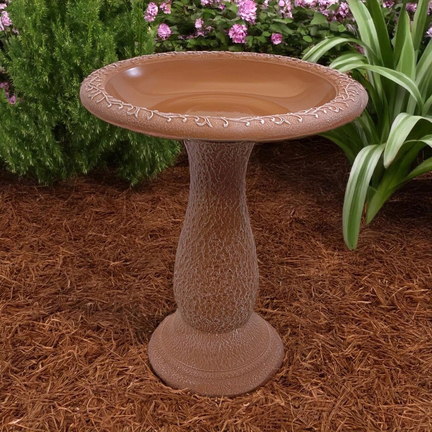 24" Terra Cotta Fiber Clay Birdbath -Ship Only