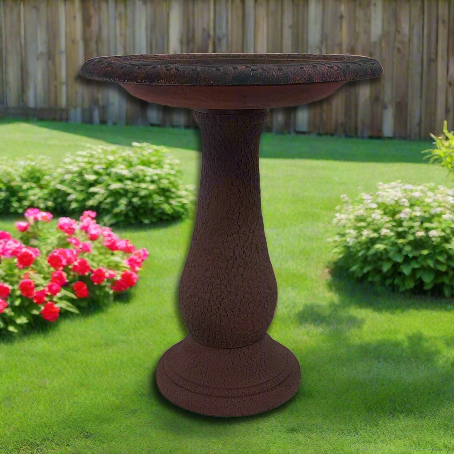 24" Red/Charcoal Fiber Clay Birdbath -Ship Only