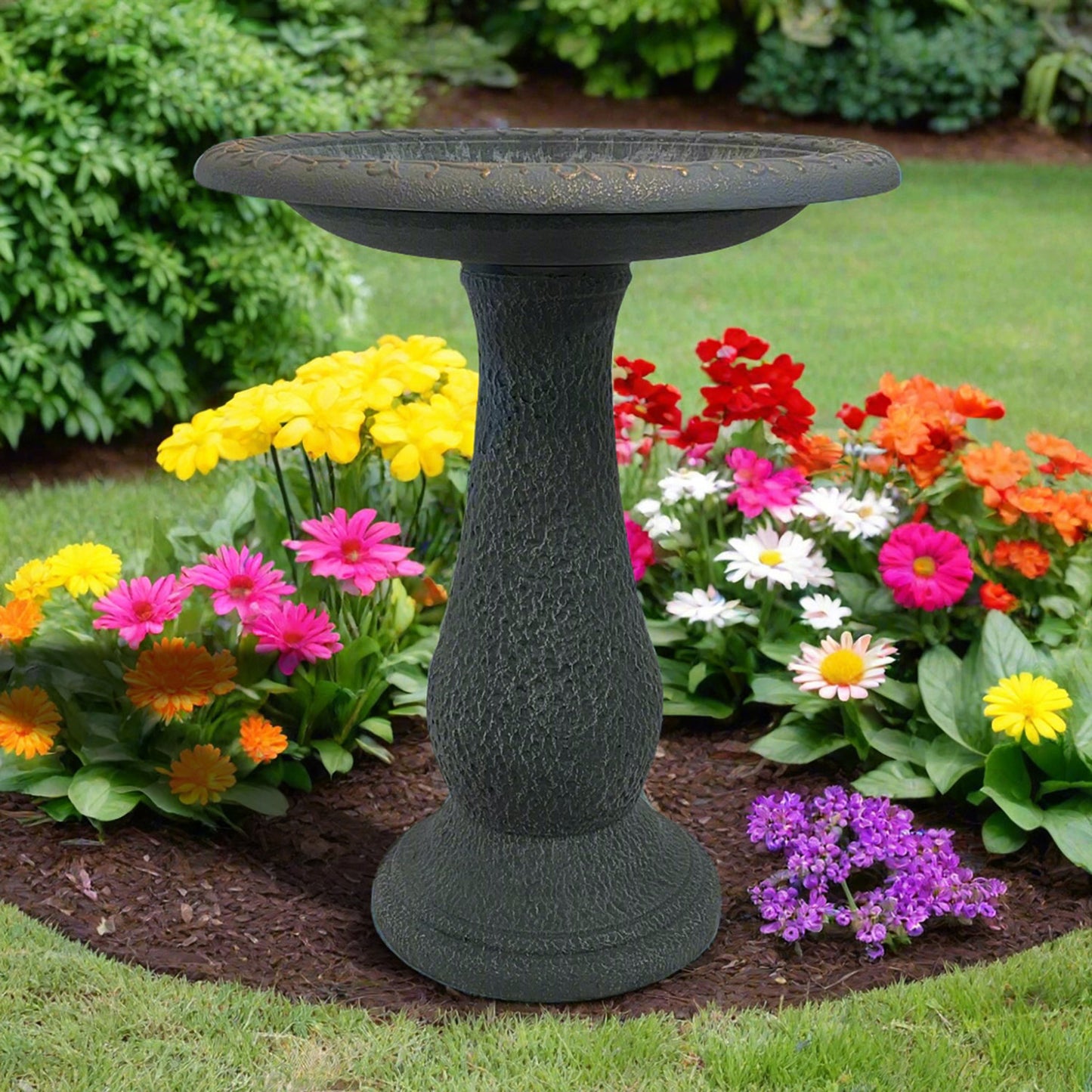 24" Dove Gray Fiber Clay Birdbath -Ship Only