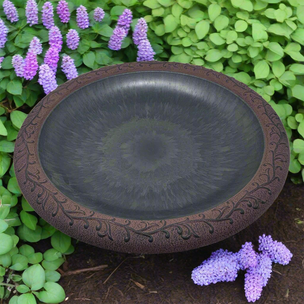 19" dia Slate/Wine Fiber Clay Birdbath Bowl -Ship Only