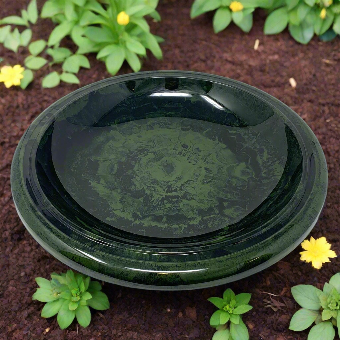 19" dia Hunter Green Fiber Clay Birdbath Bowl -Ship Only