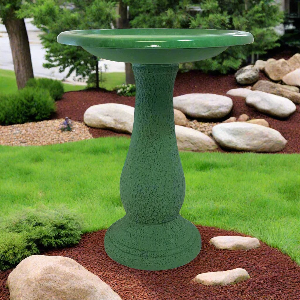24" Kale Green Fiber Clay Birdbath -Ship Only