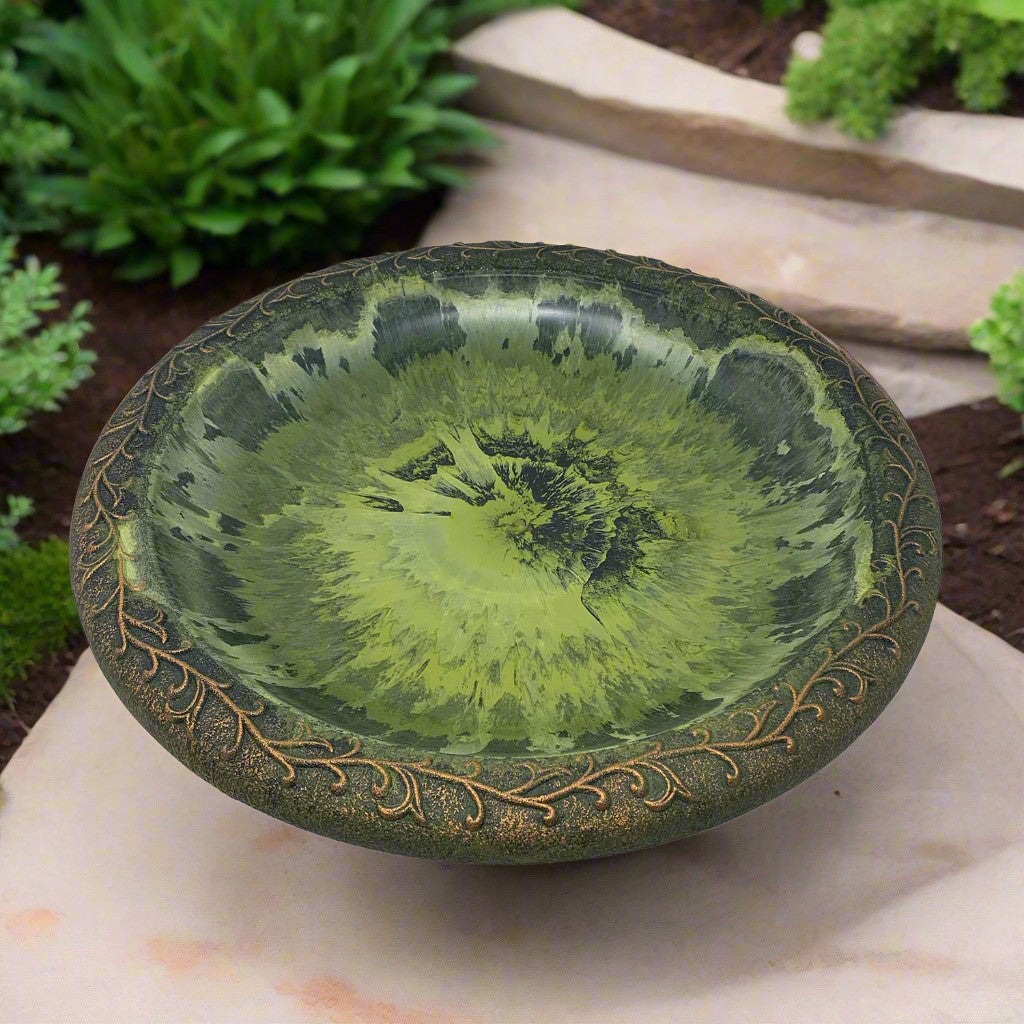 19" dia Light Green Fiber Clay Birdbath Bowl -Ship Only