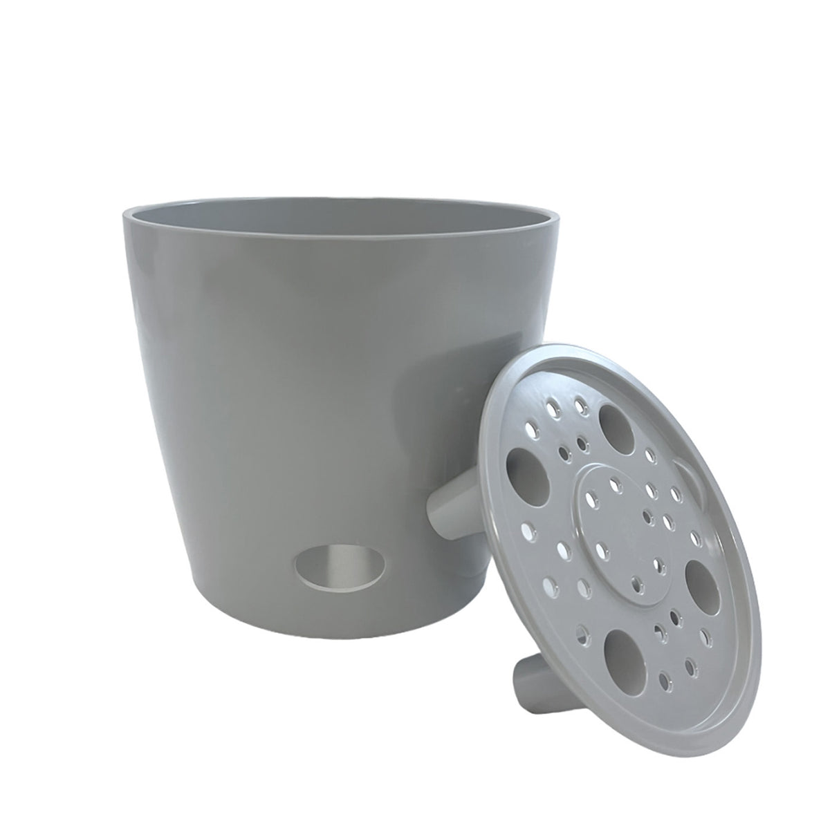 5" Gray Round Self-Watering Bamboo Pot -Ship Only