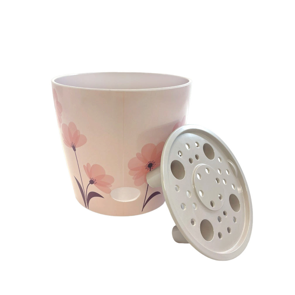 5" Pink FlowerRound Self-Watering Bamboo Pot -Ship Only