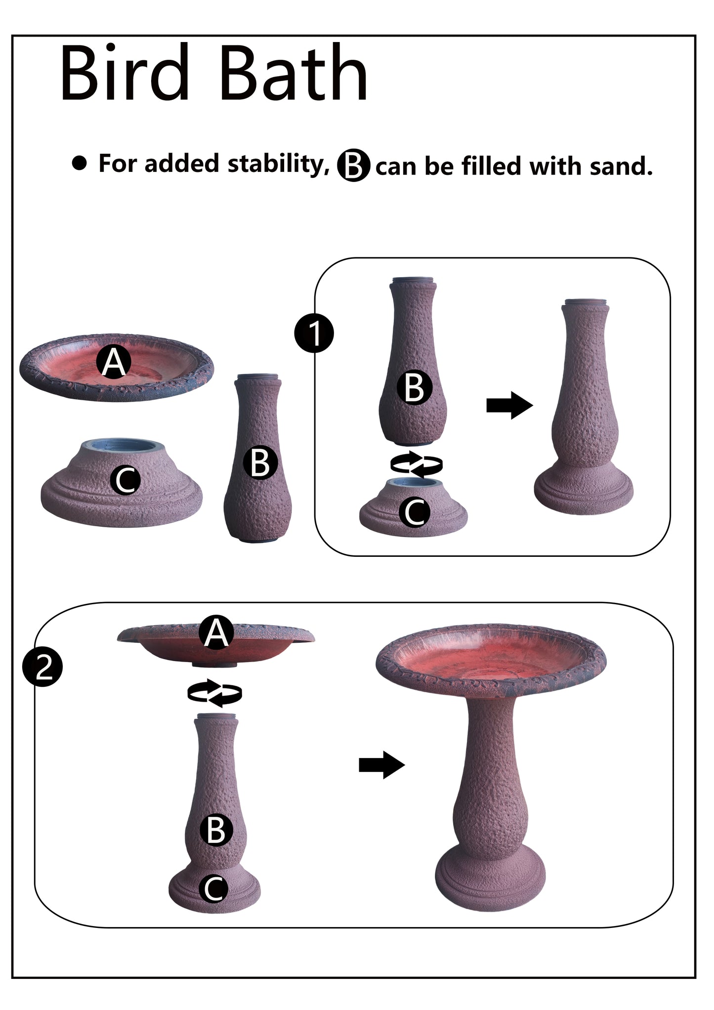 24" Azure Fiber Clay Birdbath -Ship Only