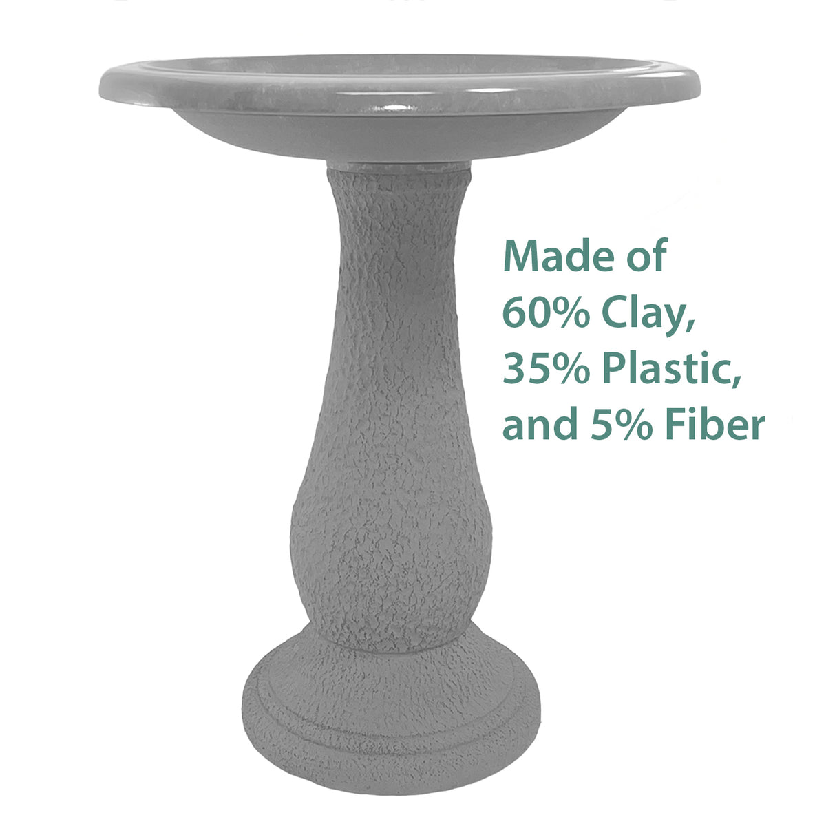 24" Gray Fiber Clay Birdbath -Ship Only