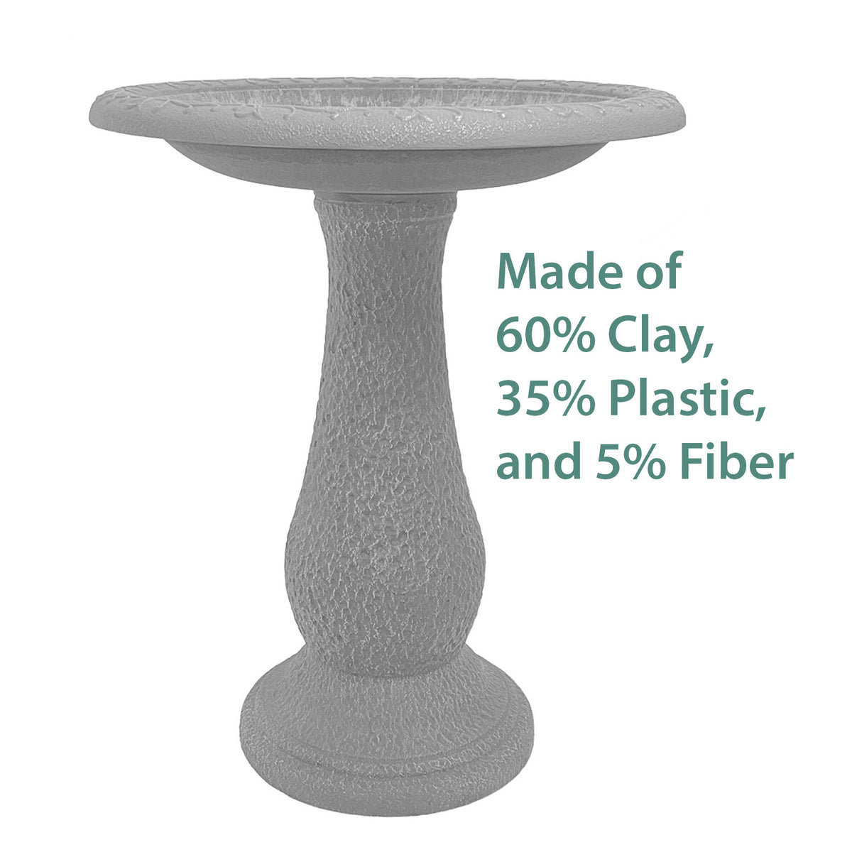 24" Red/Charcoal Fiber Clay Birdbath -Ship Only