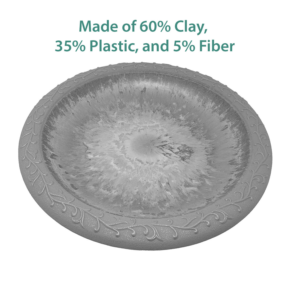 19" dia Red/Charcoal Fiber Clay Birdbath Bowl -Ship Only
