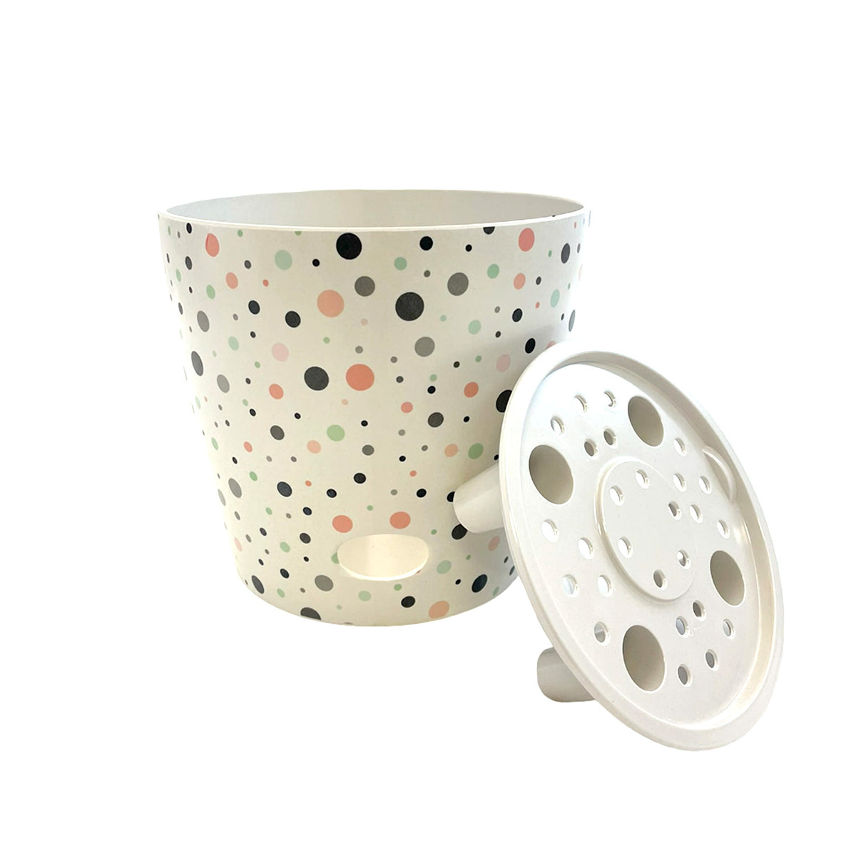 7" Dots Round Self-Watering Bamboo Pot -Ship Only