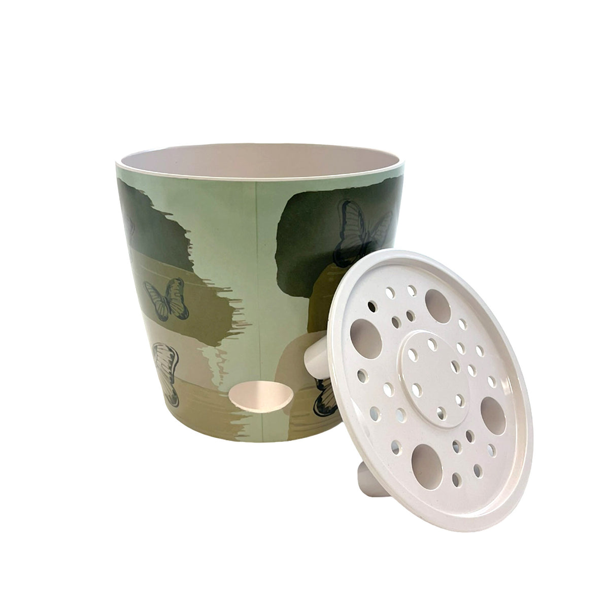 7" Butterfly Round Self-Watering Bamboo Pot -Ship Only