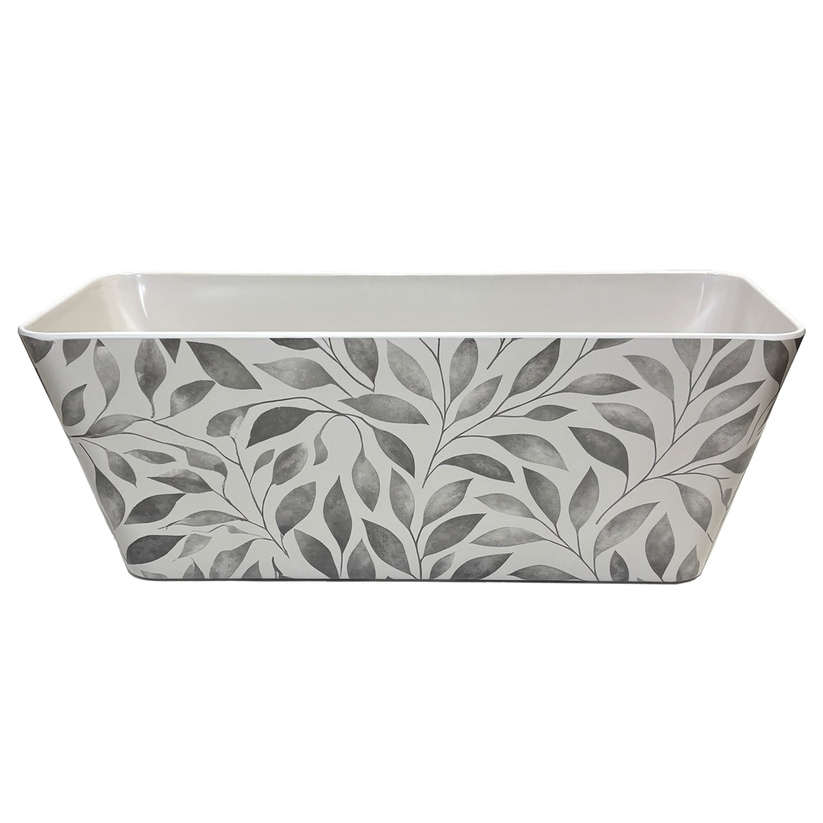 16" Gray Leaves Rectangular Self-Watering Bamboo Planter -Ship Only