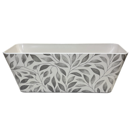 16" Gray Leaves Rectangular Self-Watering Bamboo Planter -Ship Only