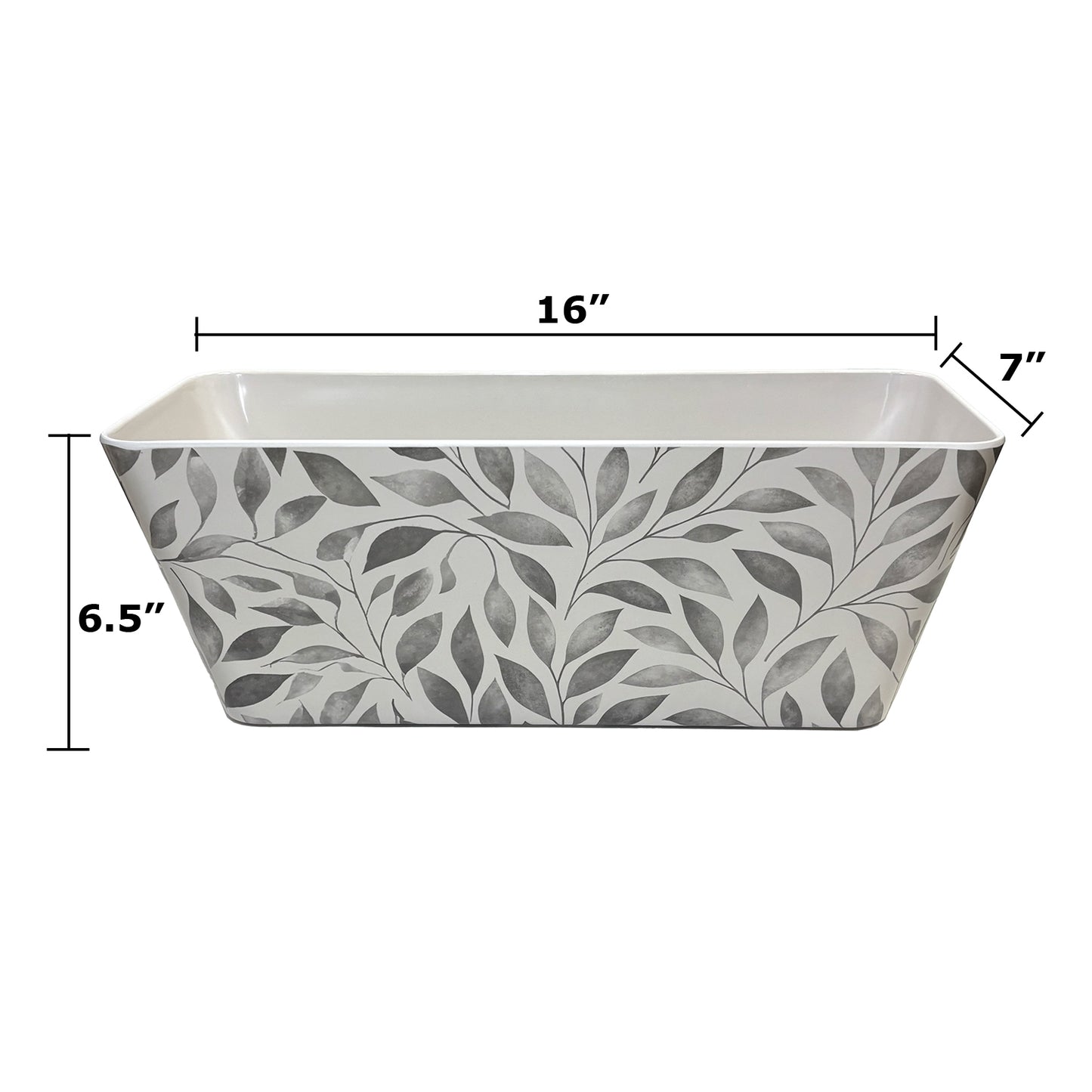 16" Gray Leaves Rectangular Self-Watering Bamboo Planter -Ship Only
