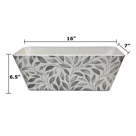 16" Gray Leaves Rectangular Self-Watering Bamboo Planter -Ship Only