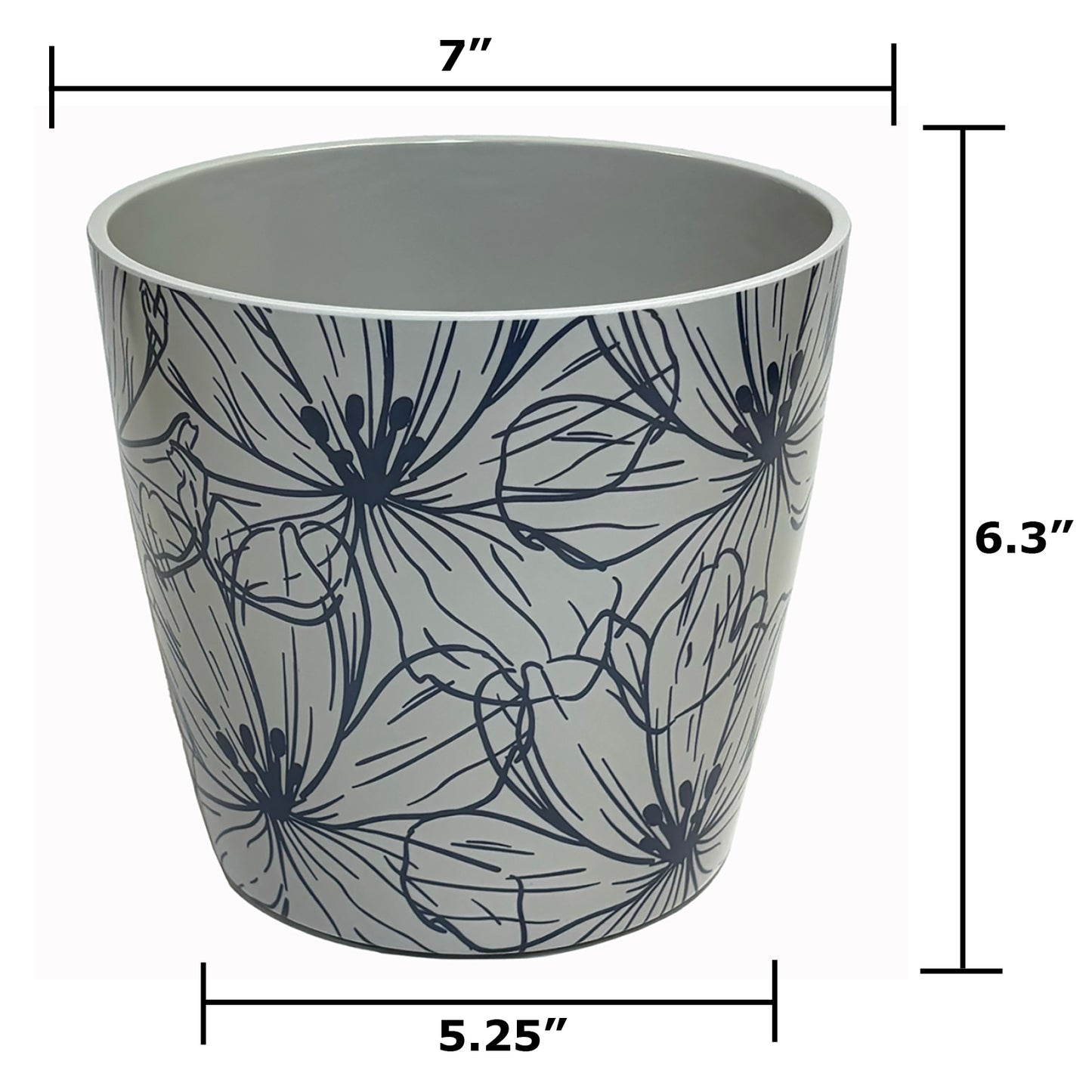 7" Indigo Flower Round Self-Watering Bamboo Pot -Ship Only