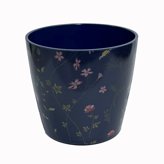 7" Blue Wildflower Round Self-Watering Bamboo Pot -Ship Only