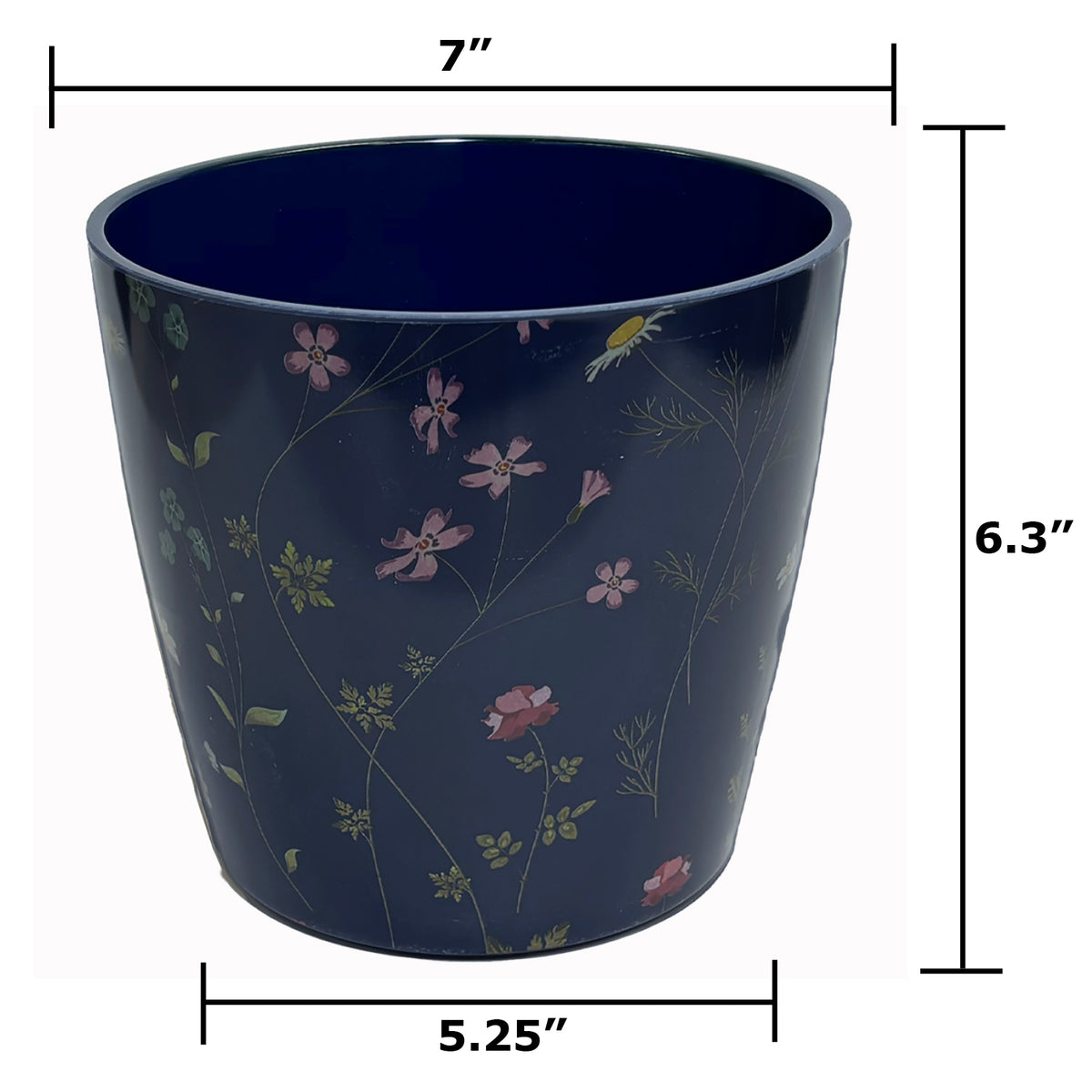7" Blue Wildflower Round Self-Watering Bamboo Pot -Ship Only