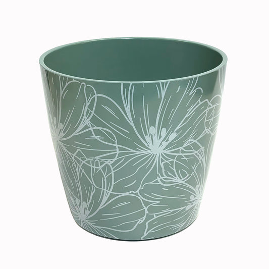 7" Cream Flower Round Self-Watering Bamboo Pot -Ship Only